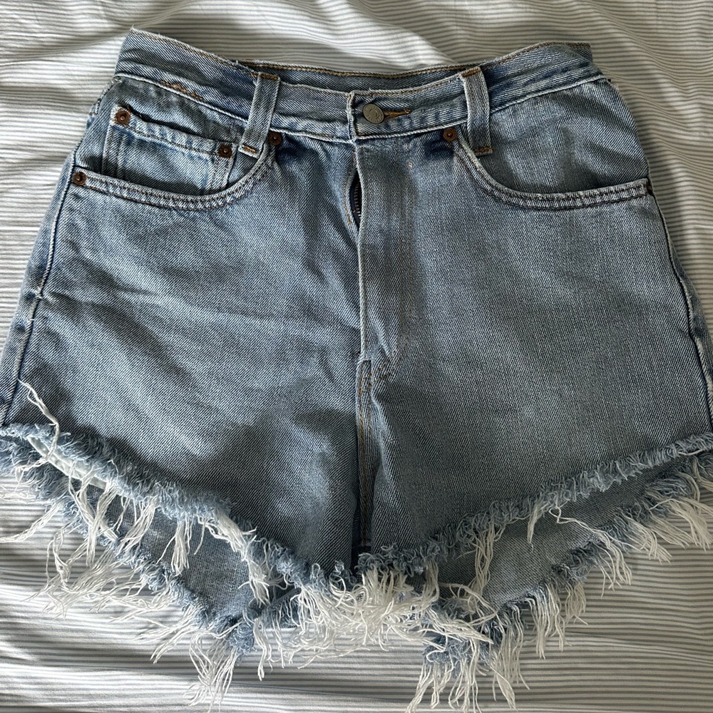 Levi's Light Blue Frayed Jean Shorts